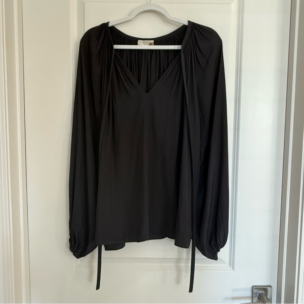 Ramy Brook V-Neck Long Sleeve Blouse-Black